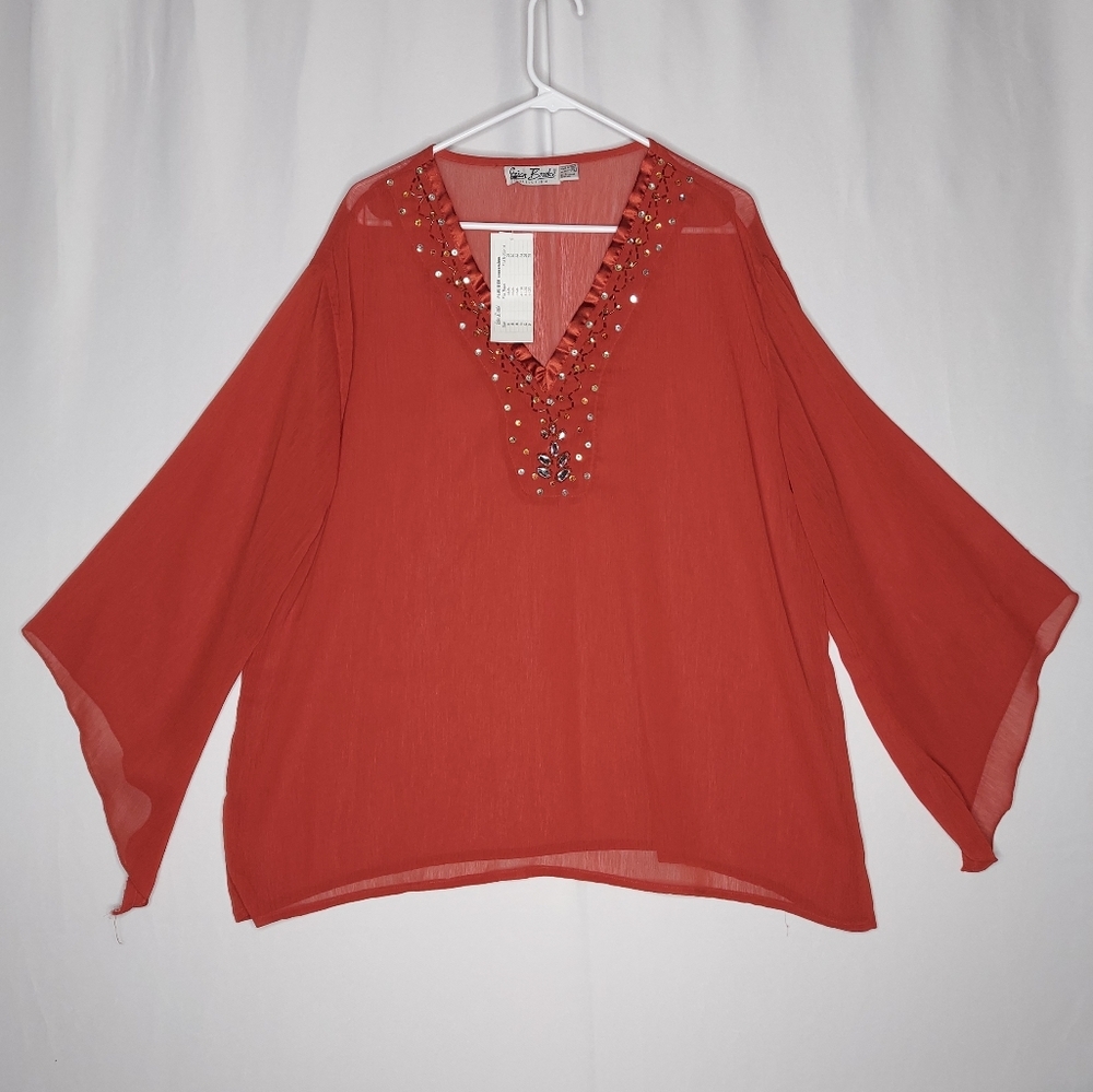 Erica Brooke Chiffon Top Women 22 Gauzy Sequin Flared Witchy Fairy Ethereal Boho
